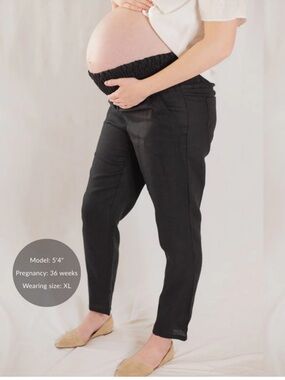 Emme Mama Everyday Transitional Smocked Linen Ankle Pant In Black Size S